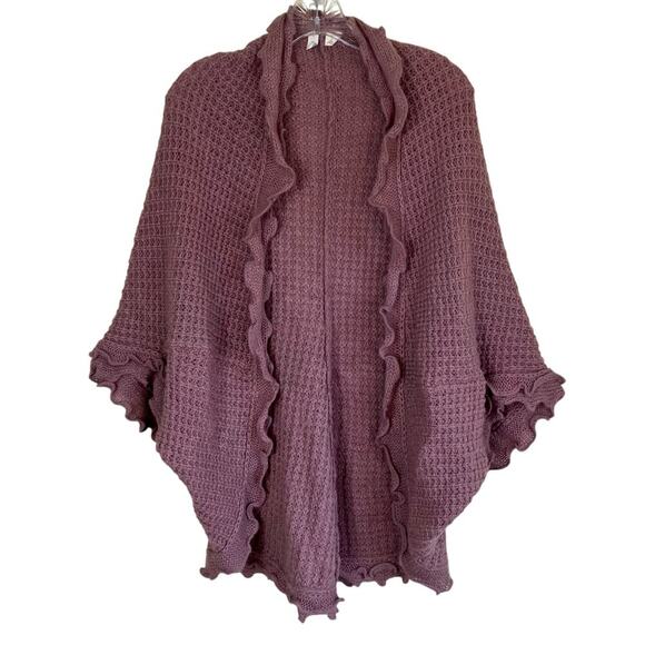 Anthropologie Moth Sz XS Rocia Ruffled Coccon Cardigan Waffle Knit Mauve Boho - Picture 3 of 16